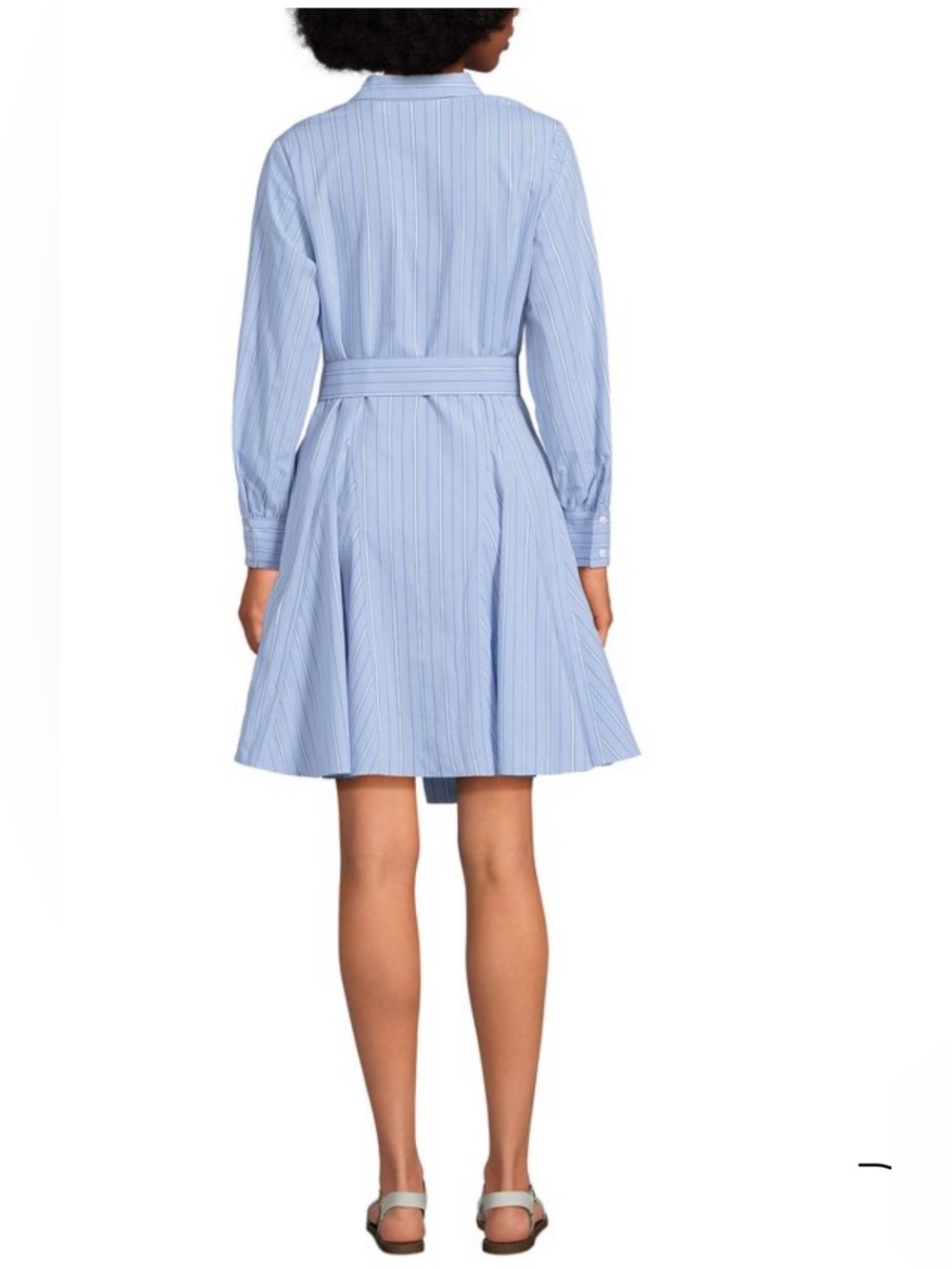 Lands' End Women's Medium Poplin Front Fit and Flare Blue/White Stripe Dress - Picture 7 of 10
